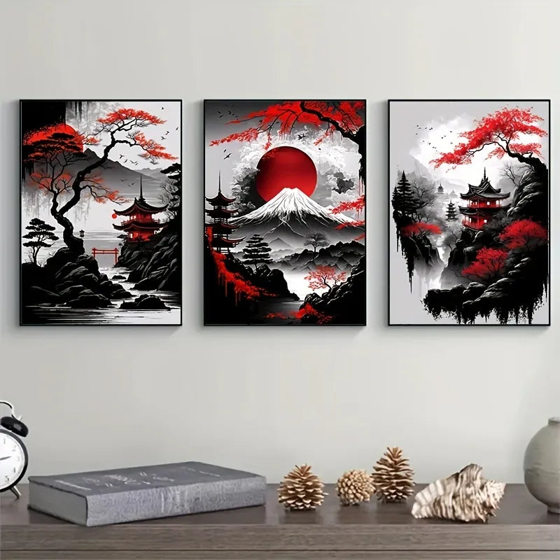 3pcs Frameless Japanese Natural Landscape Canvas Painting